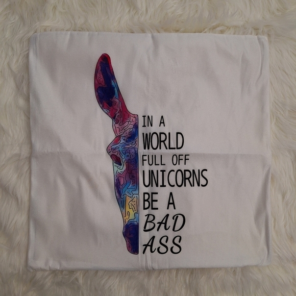 Badass Soft Throw Pillowcase 17x18 White Rainbow Unicorn Donkey Fairy Boho Gift - Picture 1 of 4
